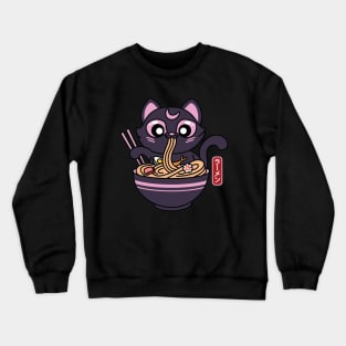 Creepy Cat Eating Ramen Noodles Crewneck Sweatshirt